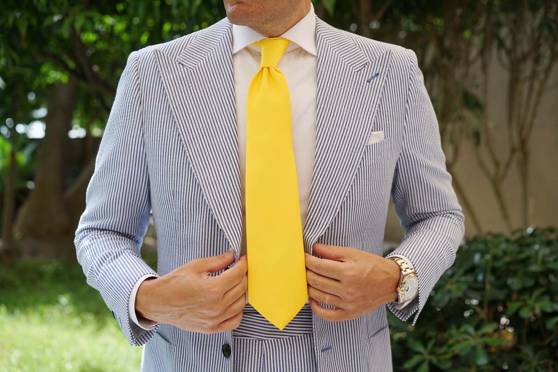 Sunflower Chrysanthemum Yellow Satin Necktie - Image 4