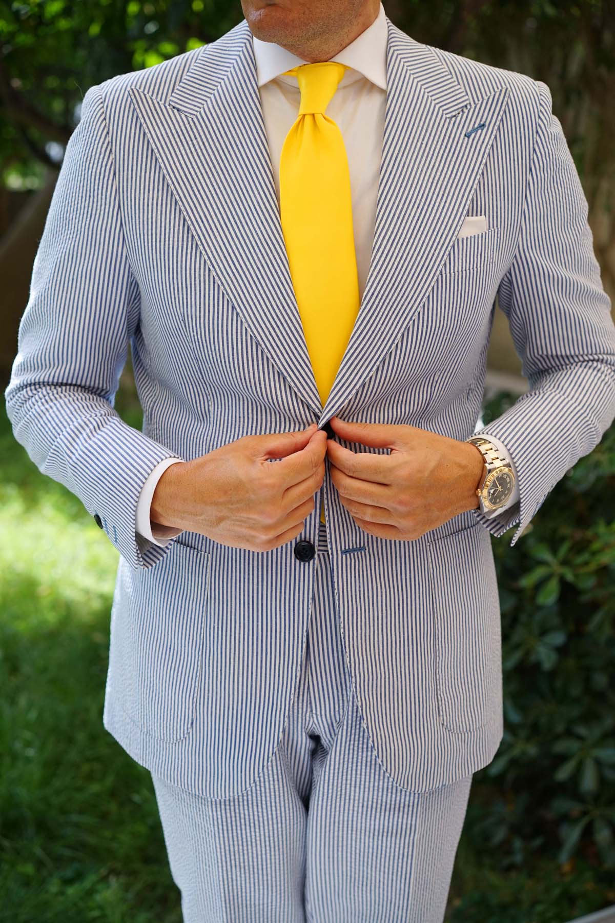 Sunflower Chrysanthemum Yellow Satin Necktie - Image 5