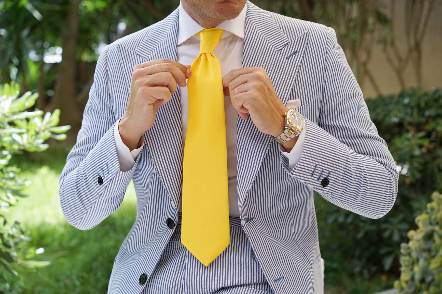 Sunflower Chrysanthemum Yellow Satin Necktie - Image 6