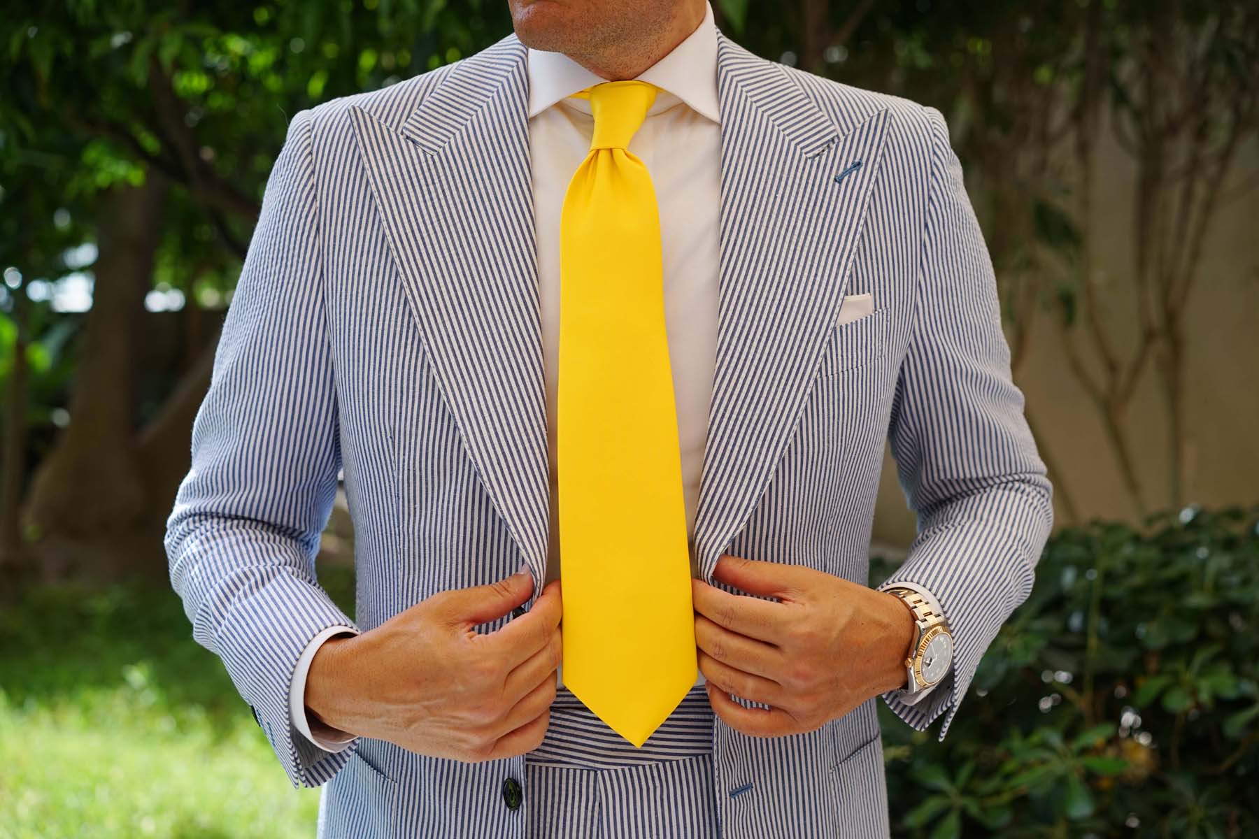 Sunflower Chrysanthemum Yellow Satin Necktie - Image 8
