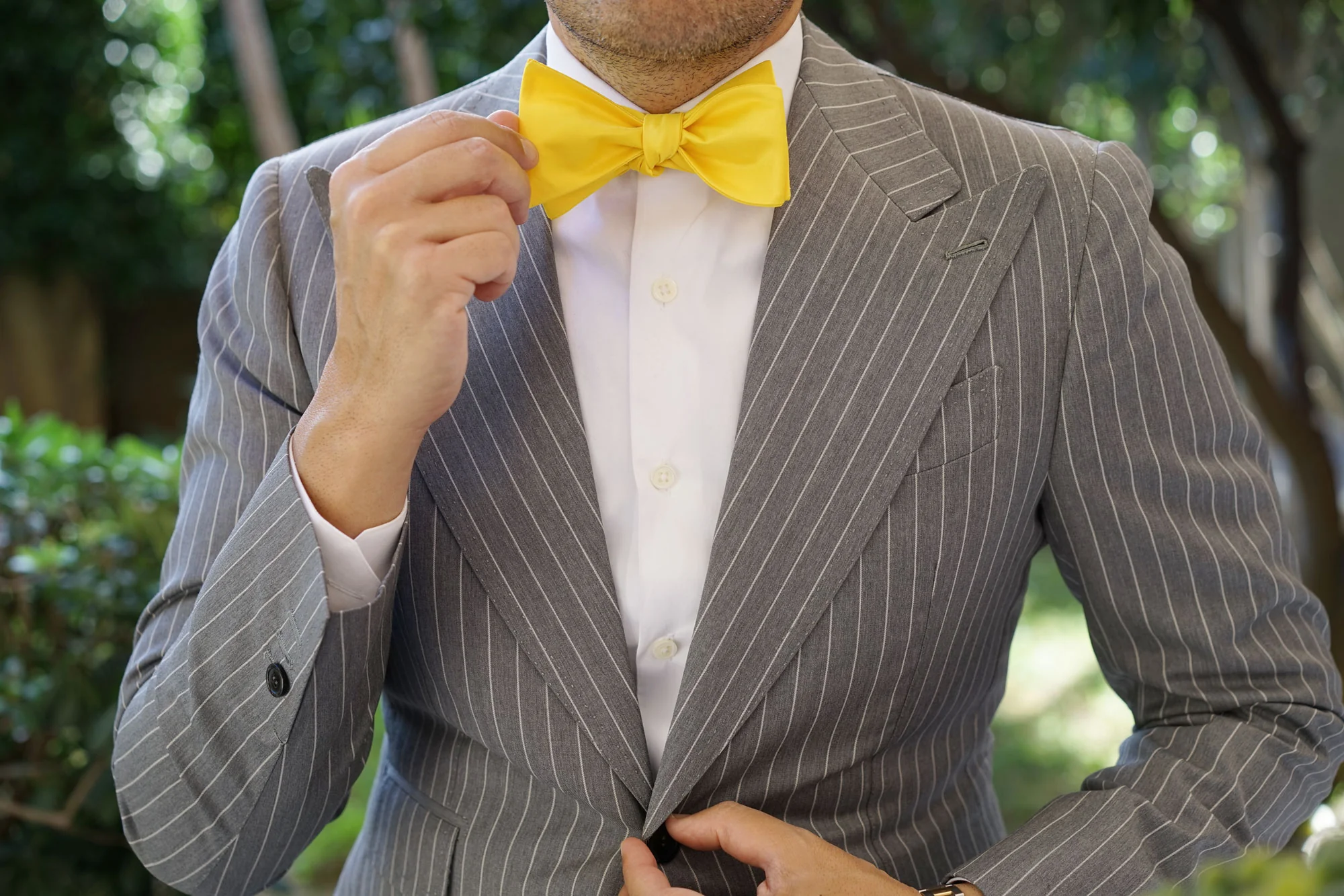 Sunflower Chrysanthemum Yellow Satin Self Bow Tie - Image 7