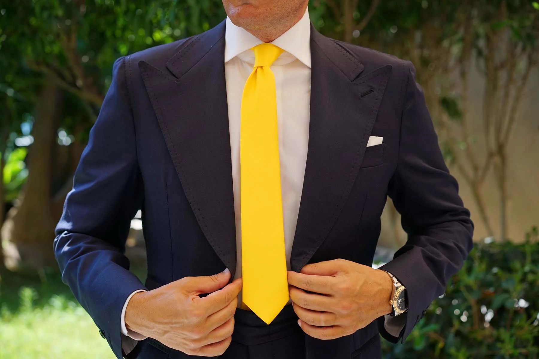 Sunflower Chrysanthemum Yellow Satin Skinny Tie - Image 4