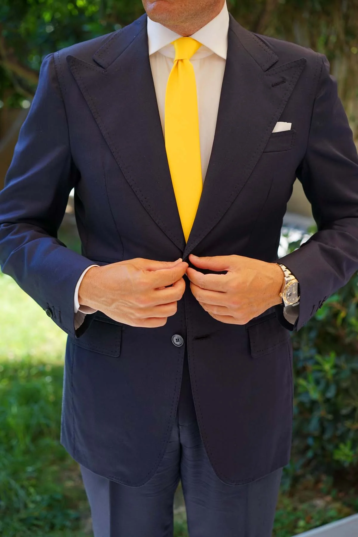 Sunflower Chrysanthemum Yellow Satin Skinny Tie - Image 5