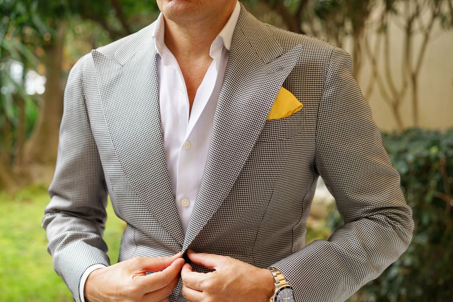 Sunflower Yellow Basket Weave Pocket Square - Image 3