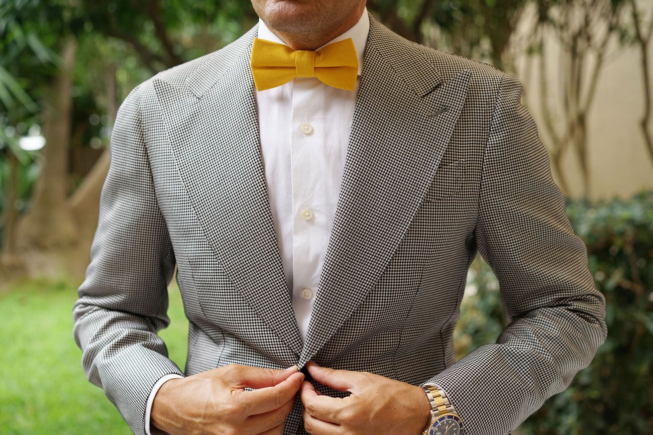 Sunflower Yellow Chevron Linen Bow Tie - Image 3