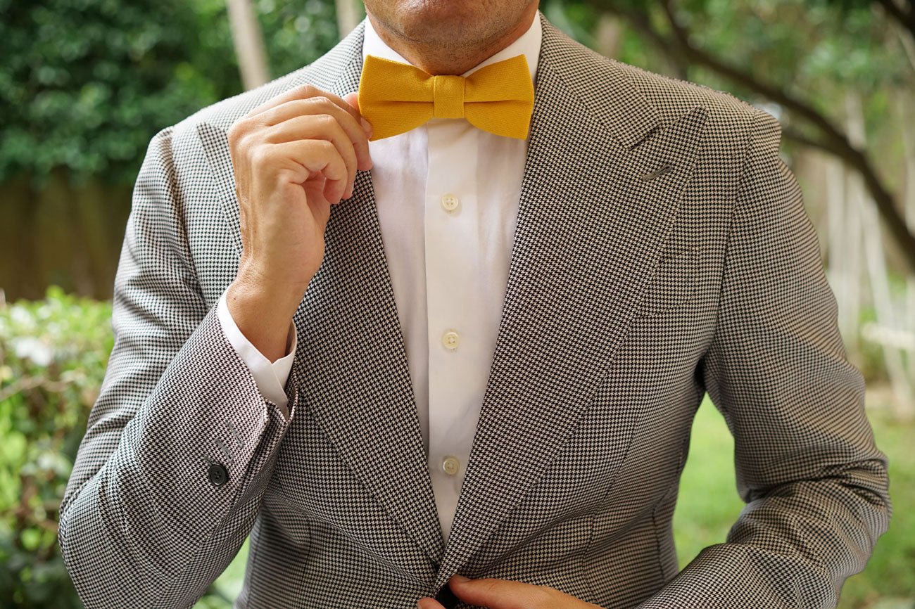 Sunflower Yellow Chevron Linen Bow Tie - Image 5