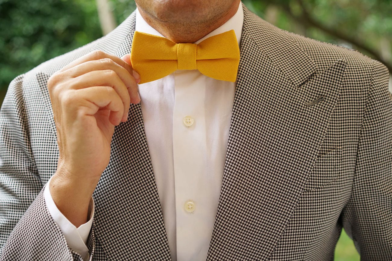 Sunflower Yellow Chevron Linen Bow Tie - Image 6