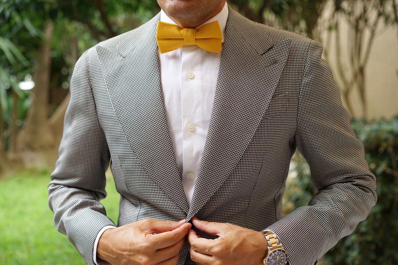 Sunflower Yellow Chevron Linen Bow Tie - Image 7