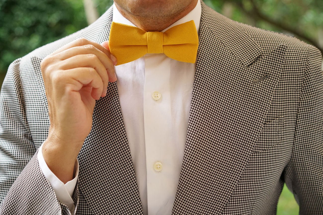 Sunflower Yellow Chevron Linen Bow Tie - Image 8