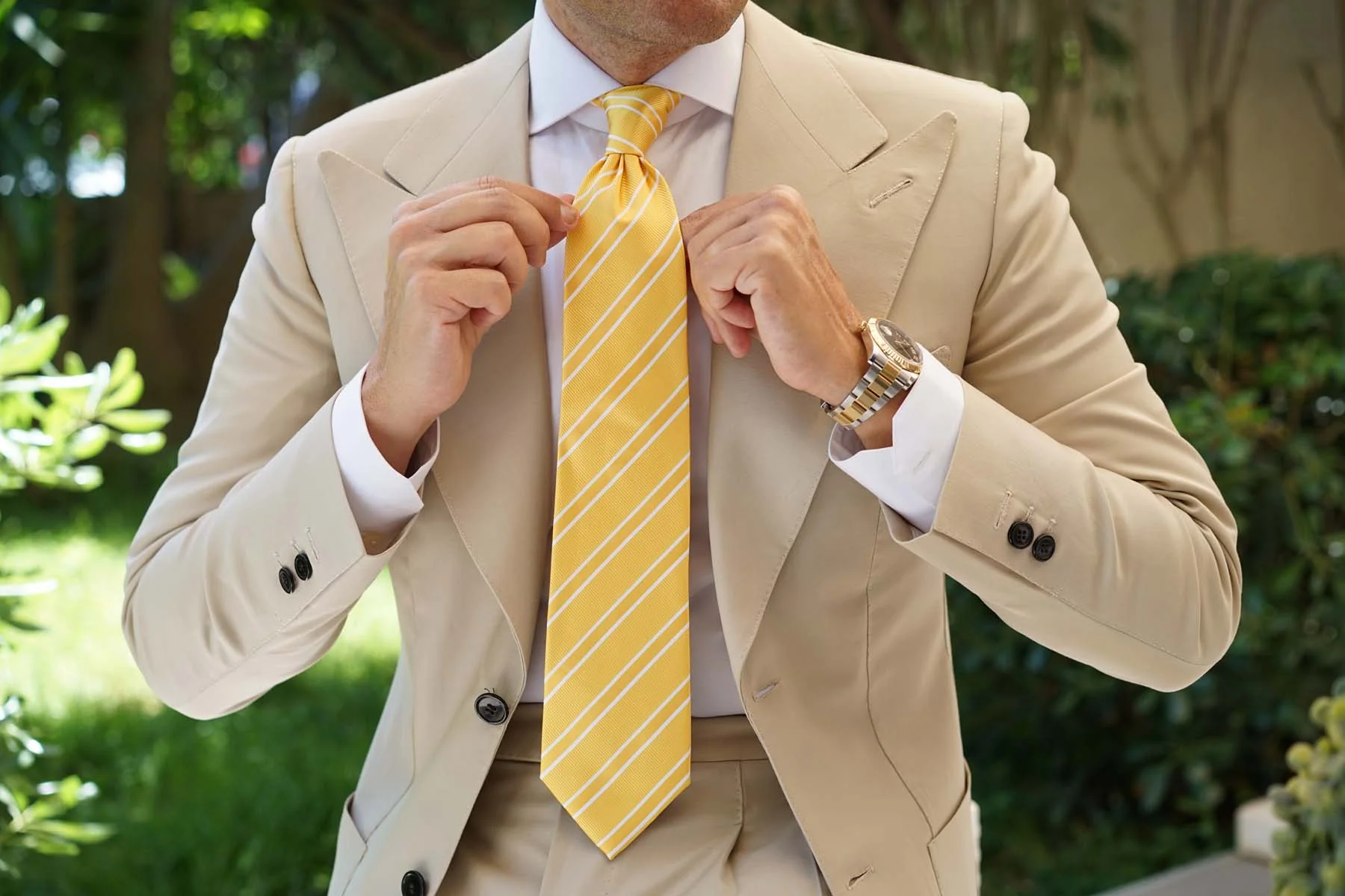 Sunflower Yellow Double Stripe Necktie - Image 6
