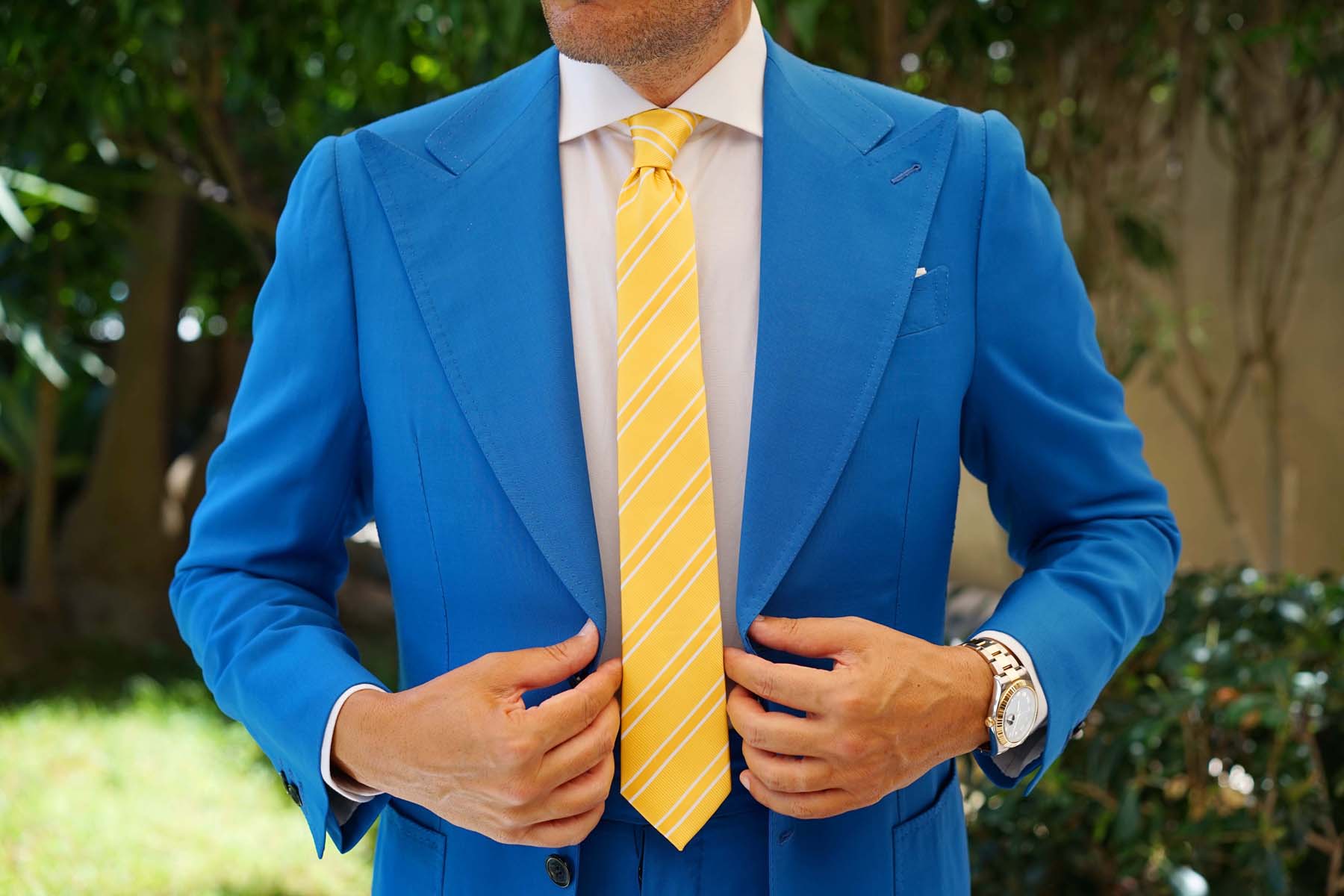 Sunflower Yellow Double Stripe Skinny Tie - Image 4