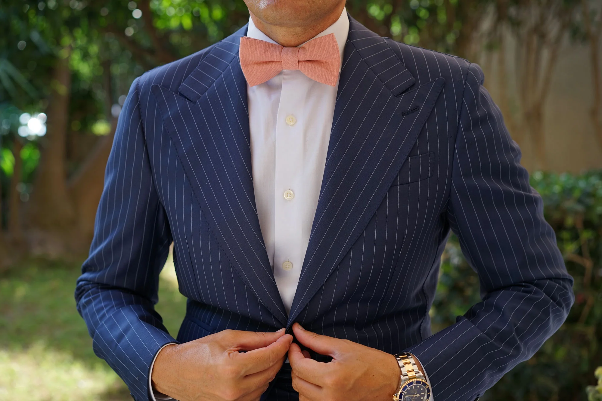 Sunset Peach Linen Twill Bow Tie - Image 3