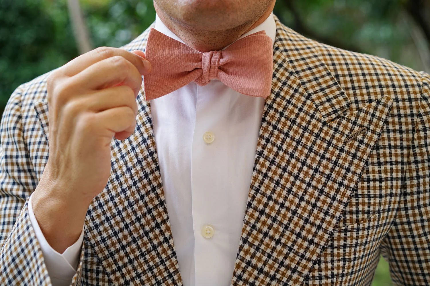 Sunset Peach Linen Twill Self Bow Tie - Image 7
