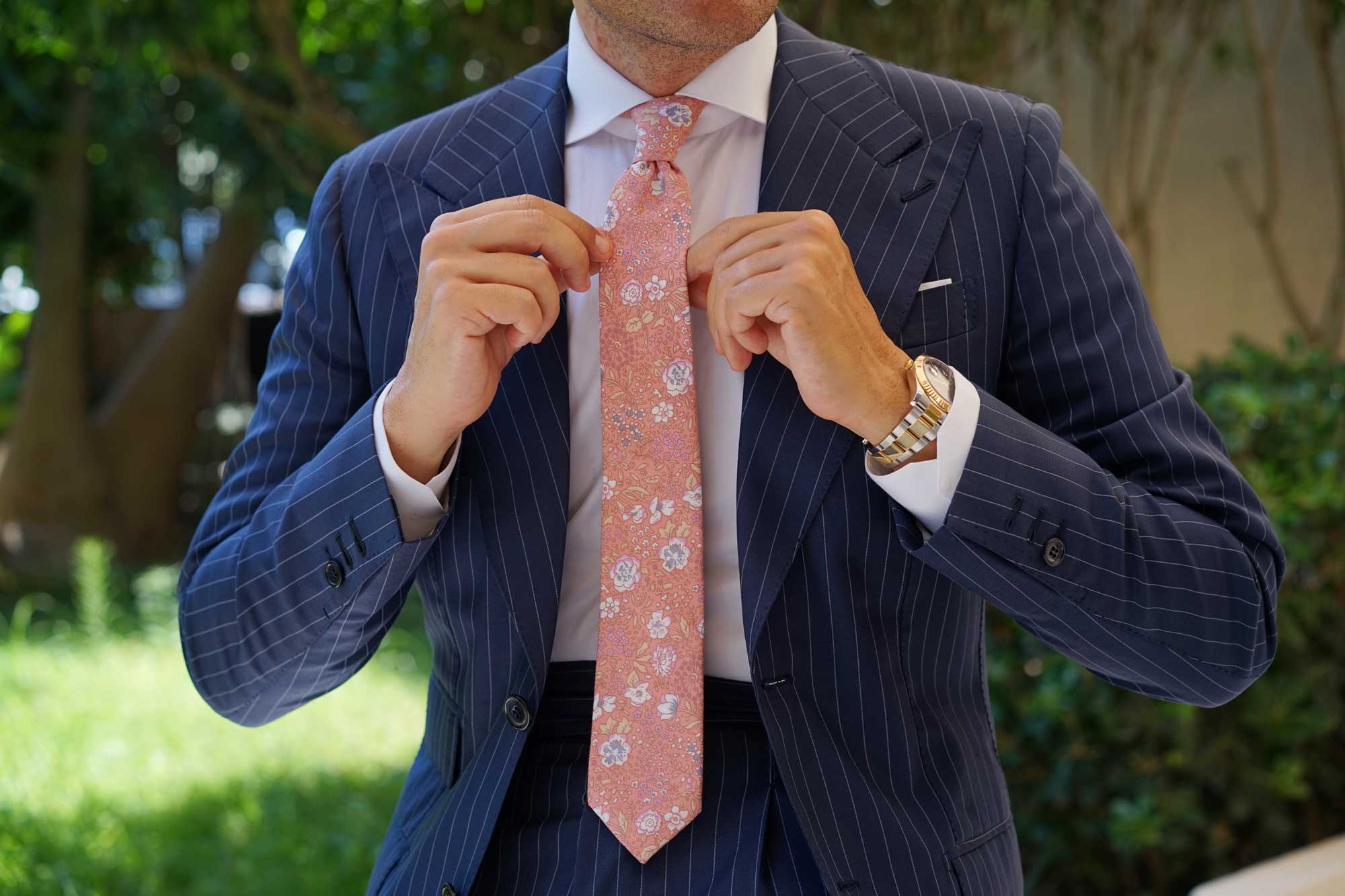Sunset Pink Floral Skinny Tie - Image 4