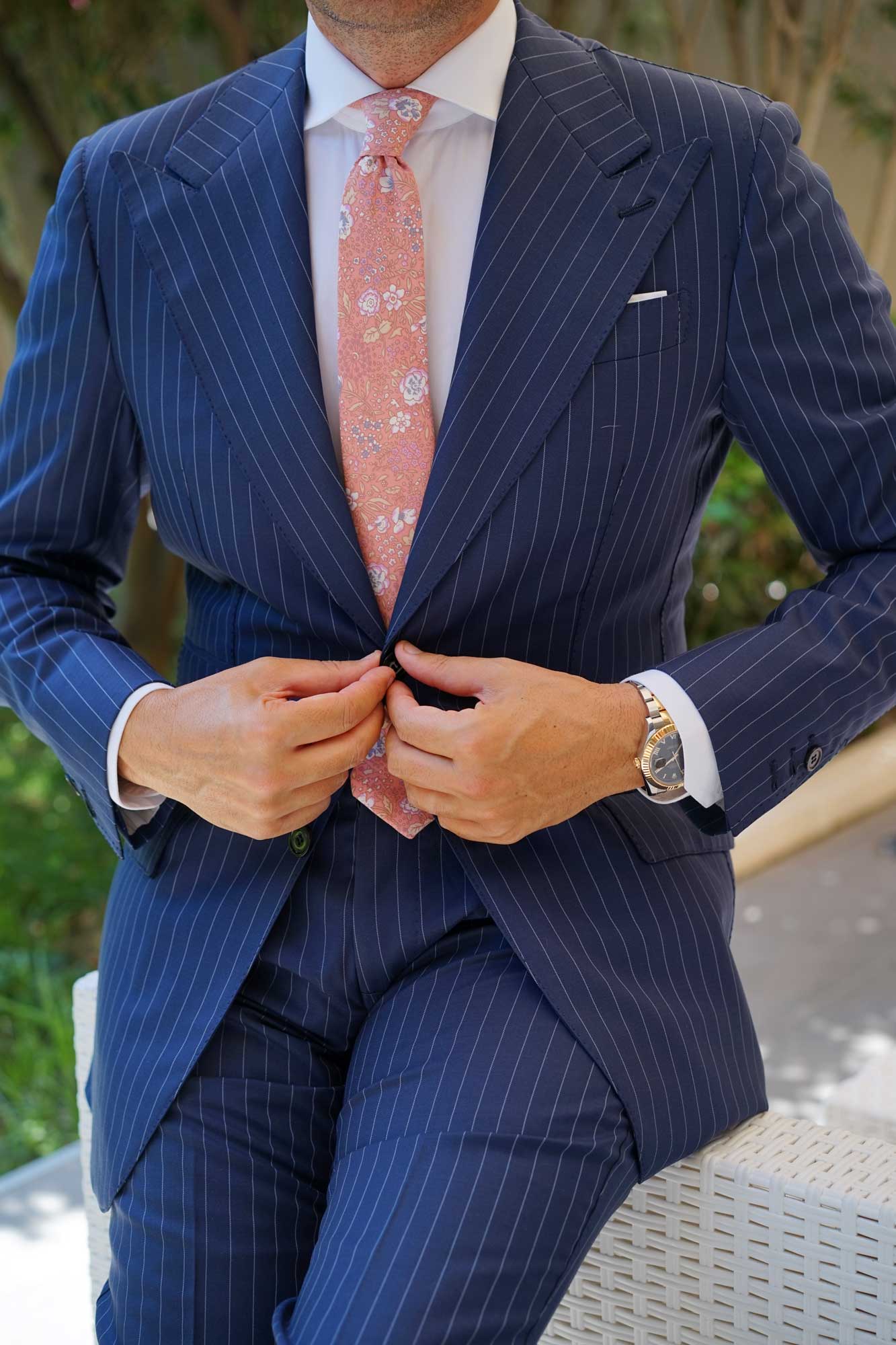 Sunset Pink Floral Skinny Tie - Image 5