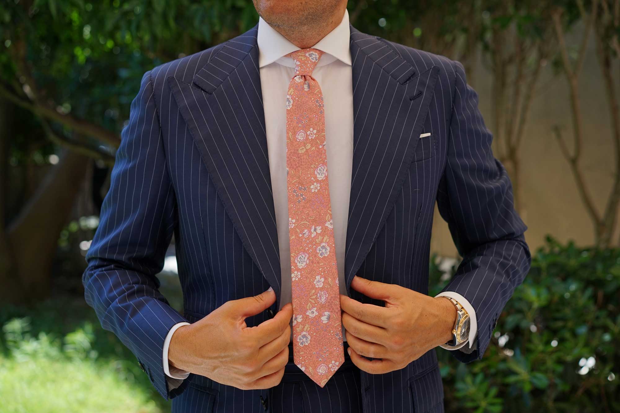 Sunset Pink Floral Skinny Tie - Image 6
