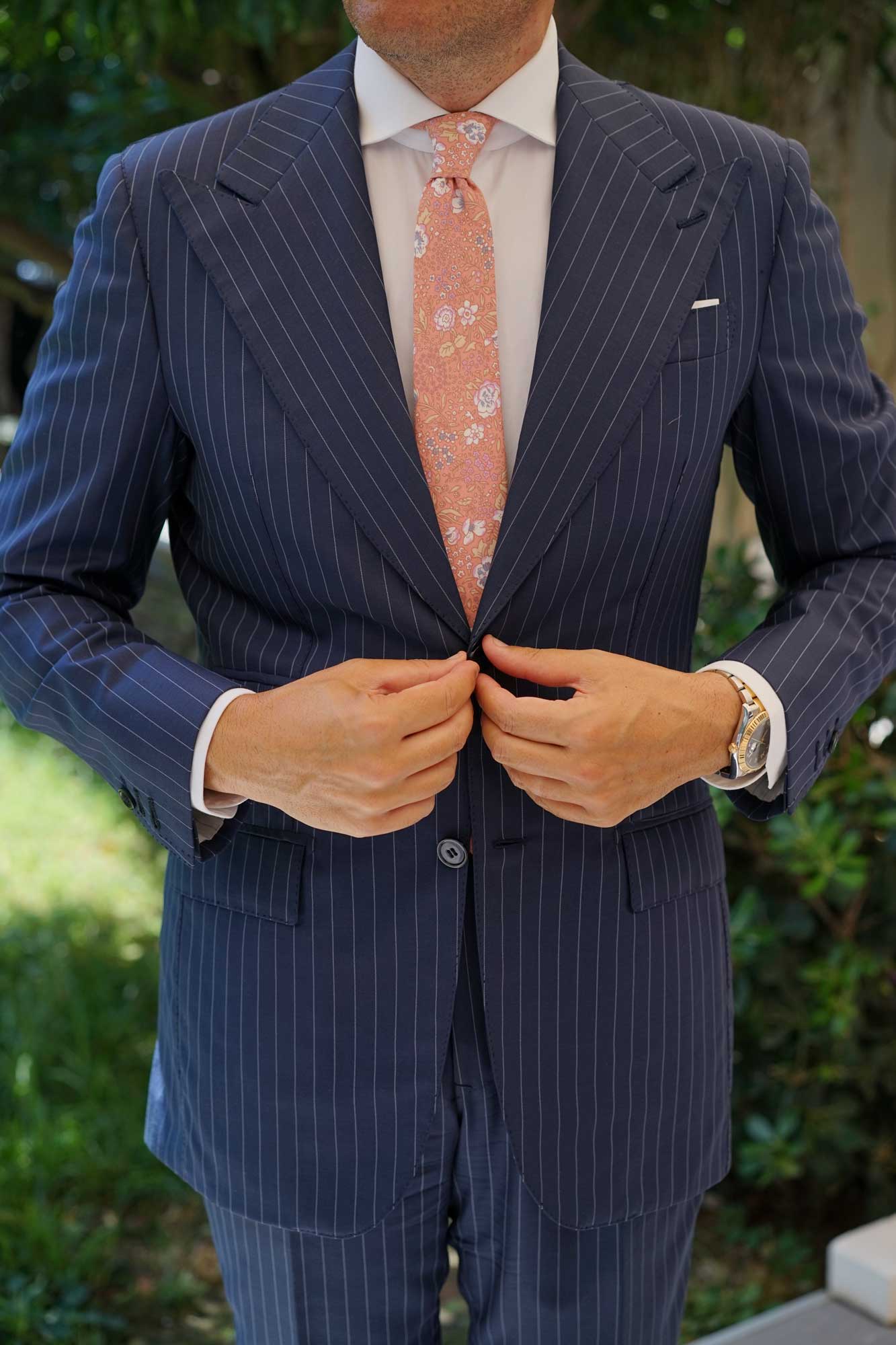 Sunset Pink Floral Skinny Tie - Image 7
