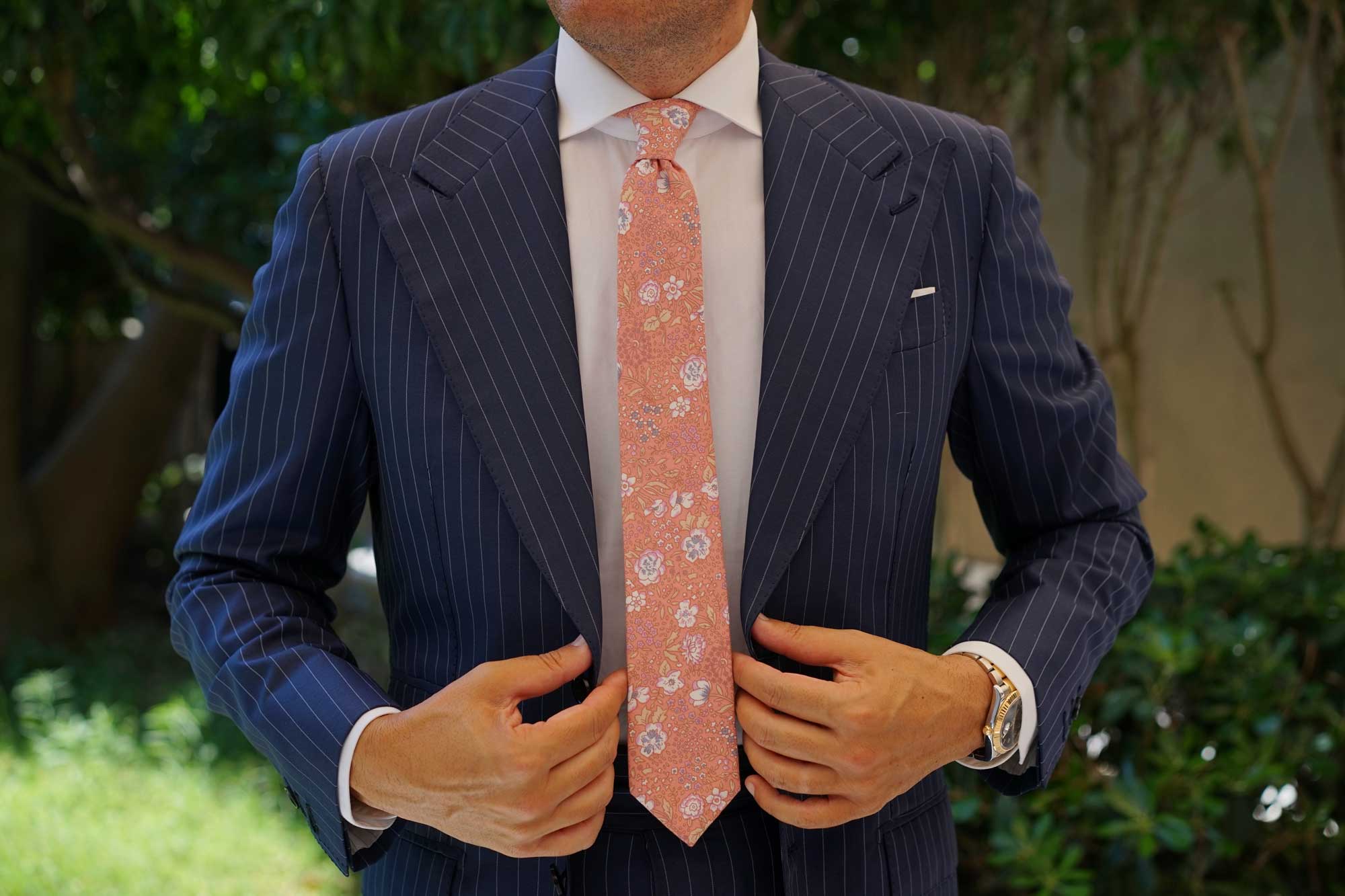 Sunset Pink Floral Skinny Tie - Image 8