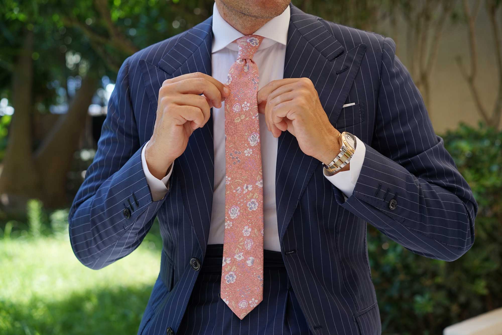 Sunset Pink Floral Skinny Tie - Image 9