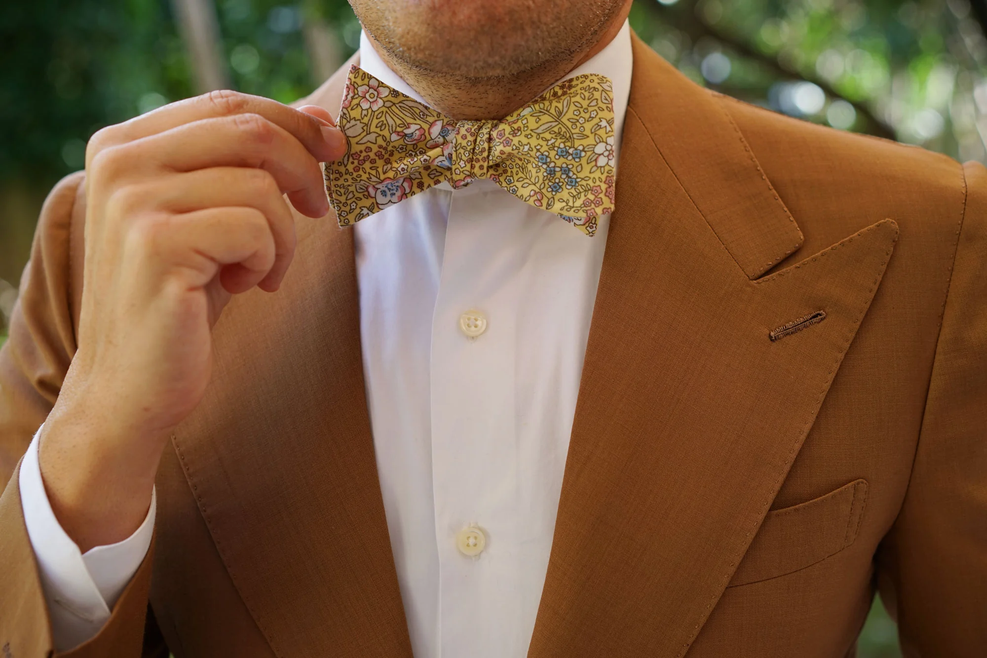 Tahitian Yellow Floral Self Bow Tie - Image 7