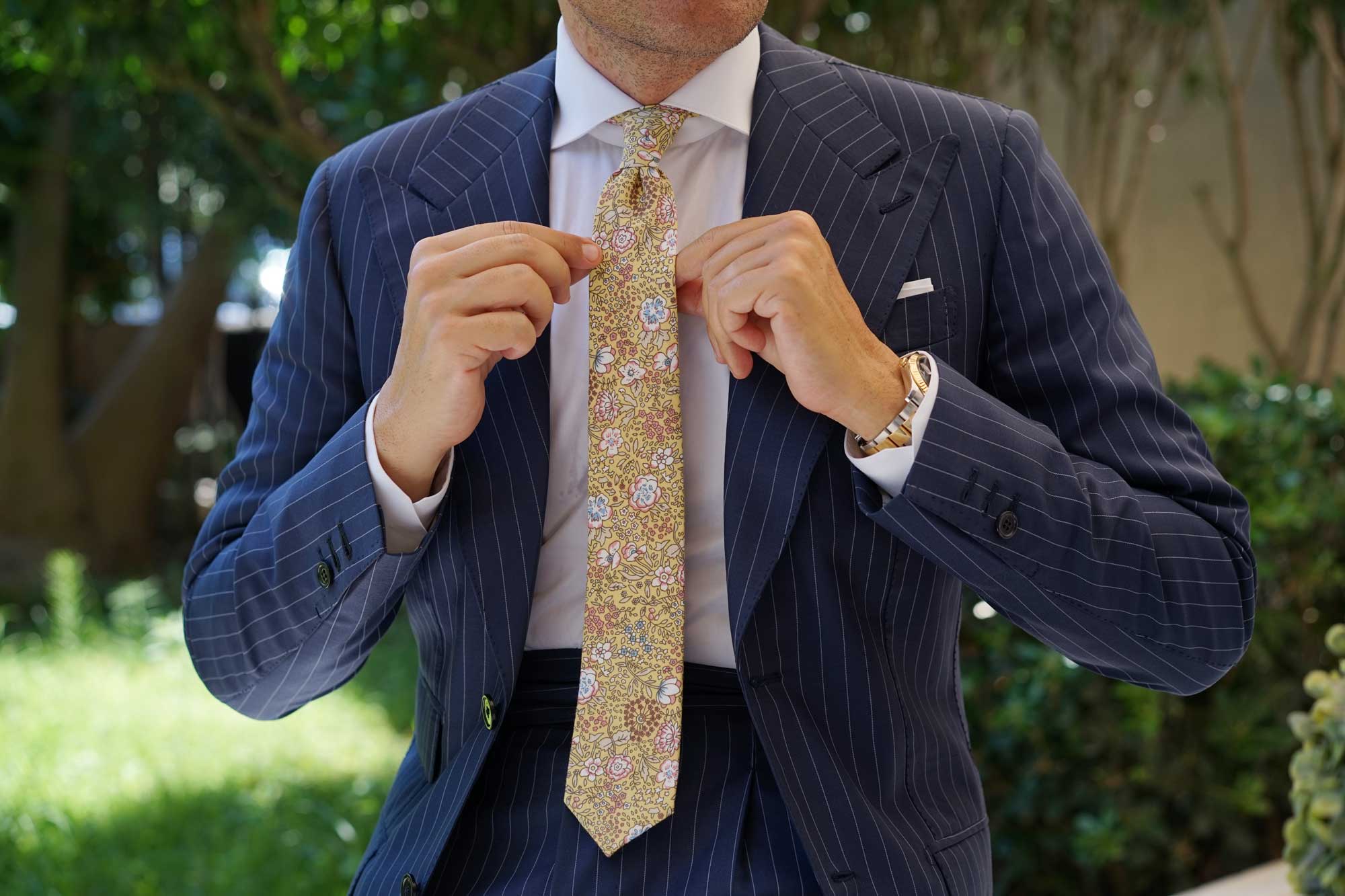 Tahitian Yellow Floral Skinny Tie - Image 5