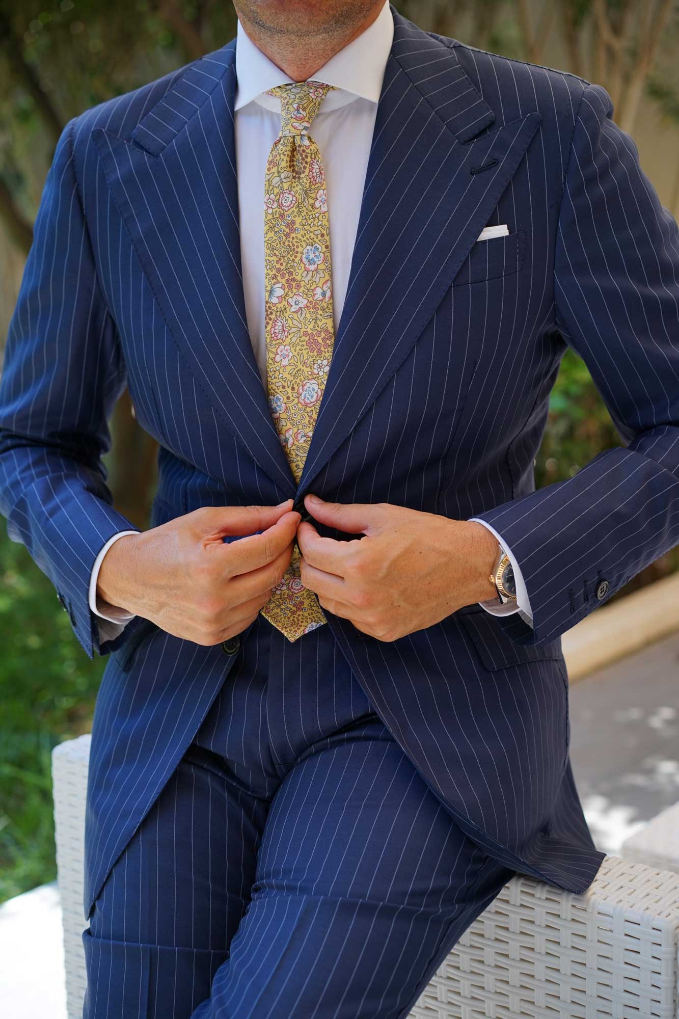 Tahitian Yellow Floral Skinny Tie - Image 7