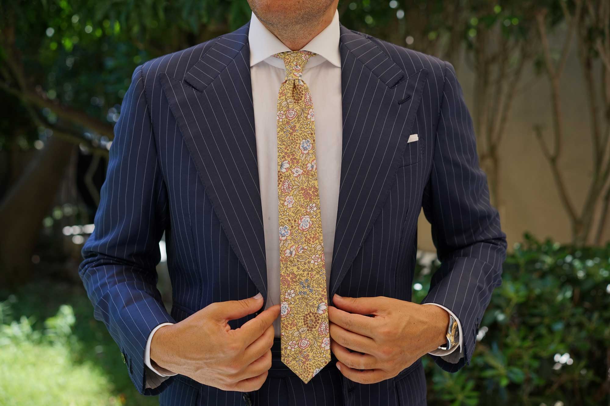 Tahitian Yellow Floral Skinny Tie - Image 8