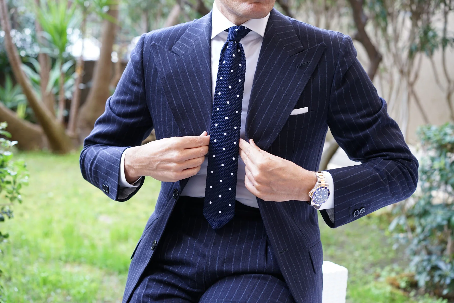 Tao Navy Polka Dot Knitted Tie - Image 13