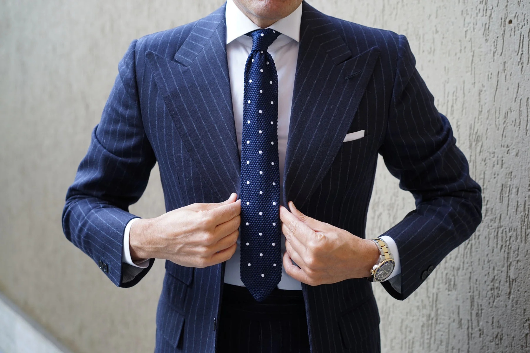 Tao Navy Polka Dot Knitted Tie - Image 20