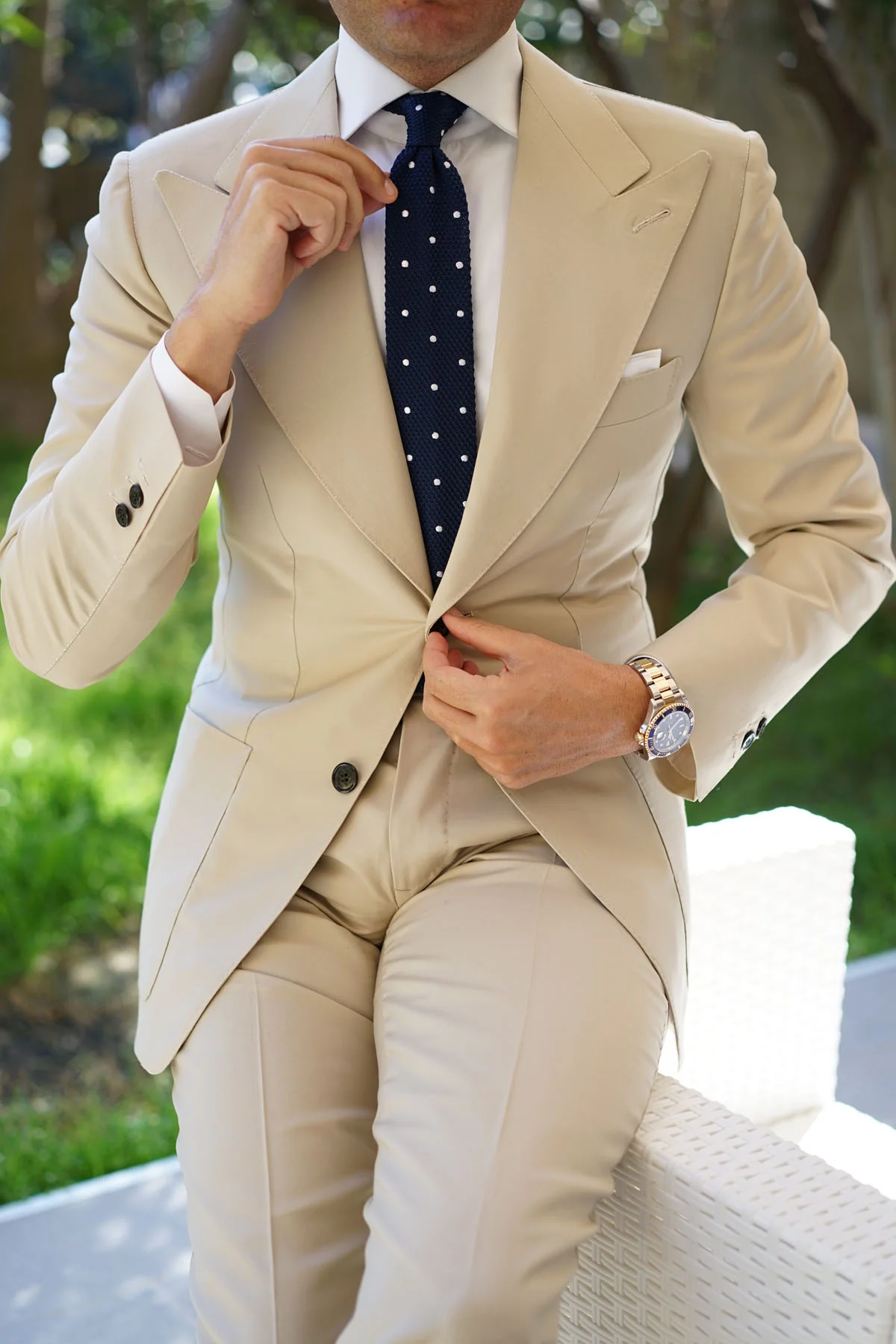 Tao Navy Polka Dot Knitted Tie - Image 4