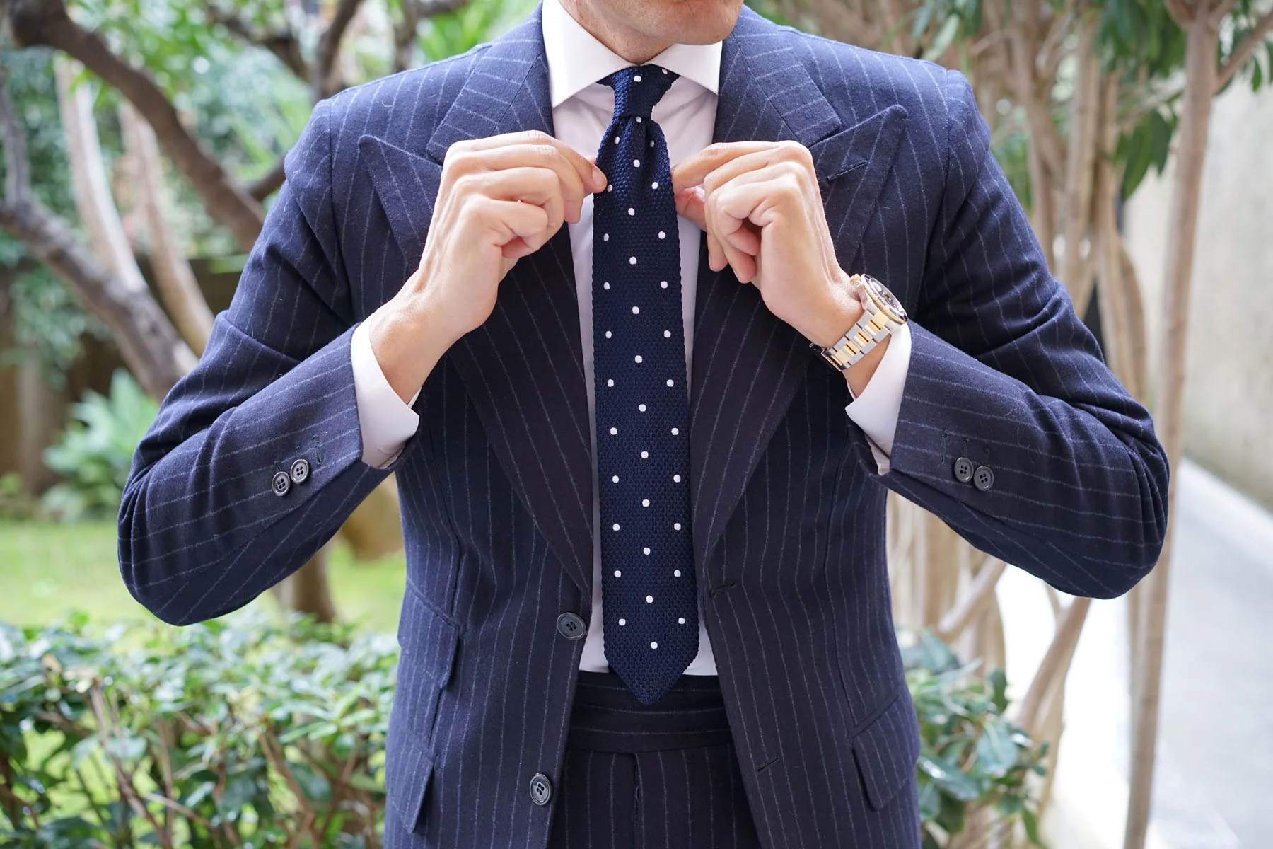 Tao Navy Polka Dot Knitted Tie - Image 5