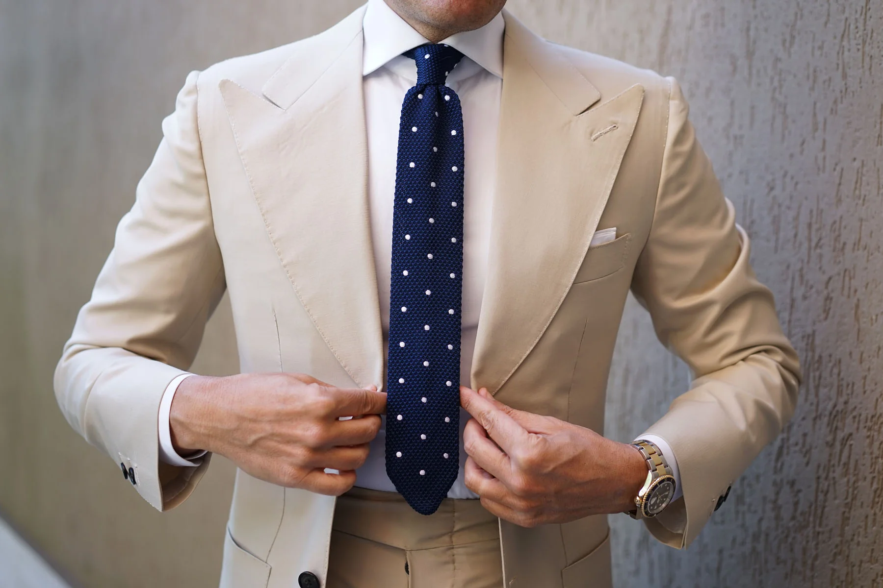 Tao Navy Polka Dot Knitted Tie - Image 9