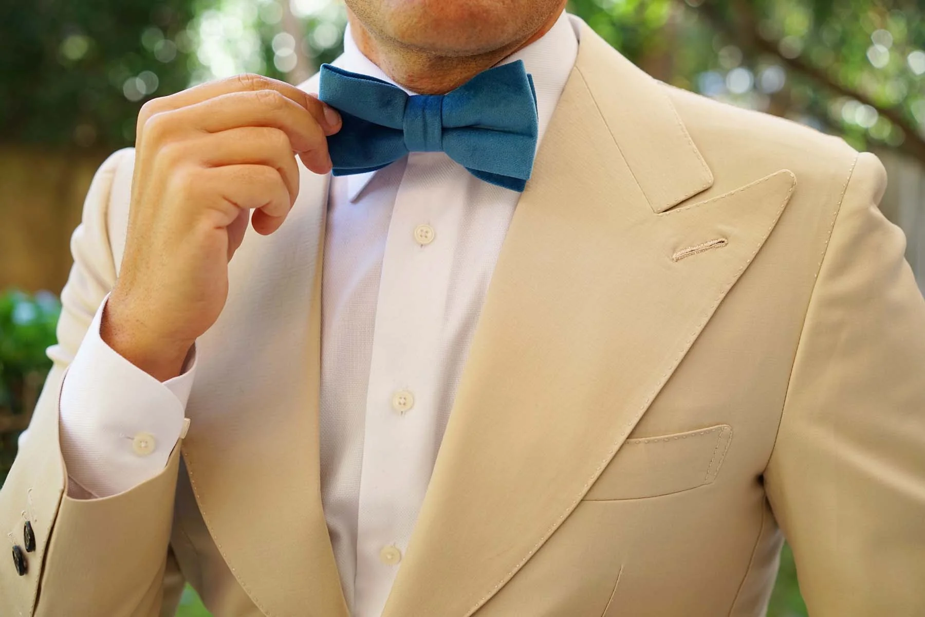 Teal Blue Velvet Bow Tie - Image 6