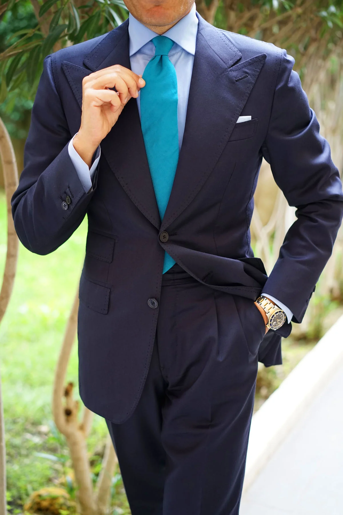 Teal Slub Linen Necktie - Image 6