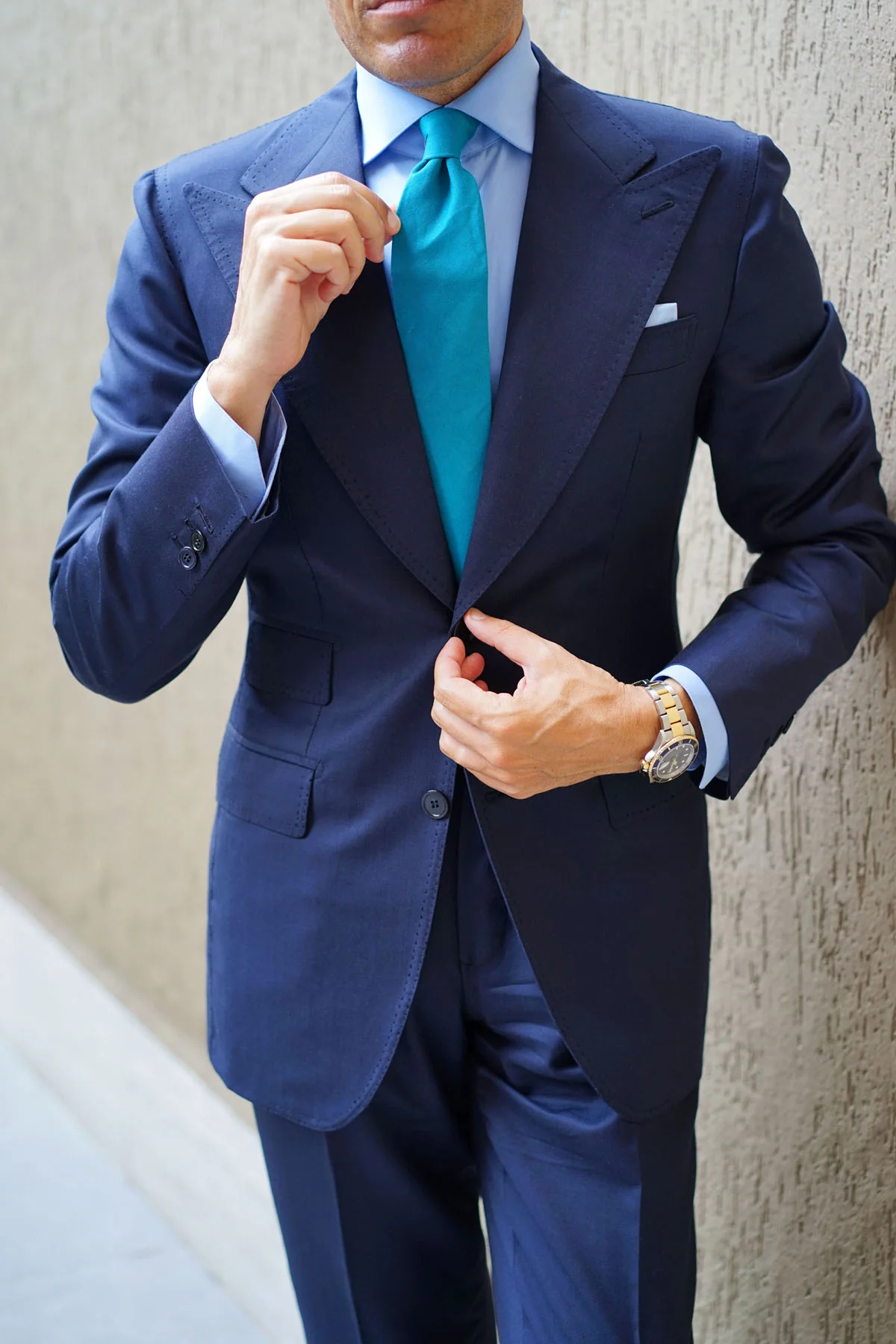 Teal Slub Linen Necktie - Image 8
