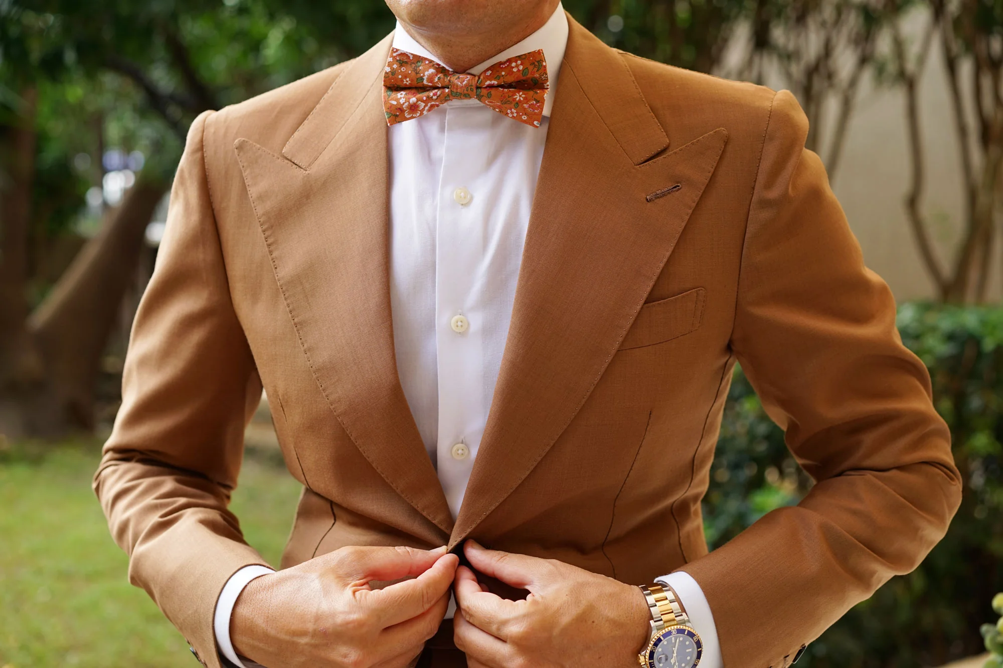 Terracotta Orange Floral Bow Tie - Image 3