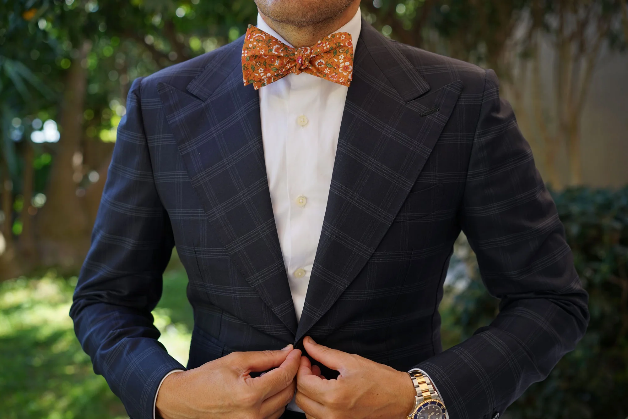 Terracotta Orange Floral Self Bow Tie - Image 10