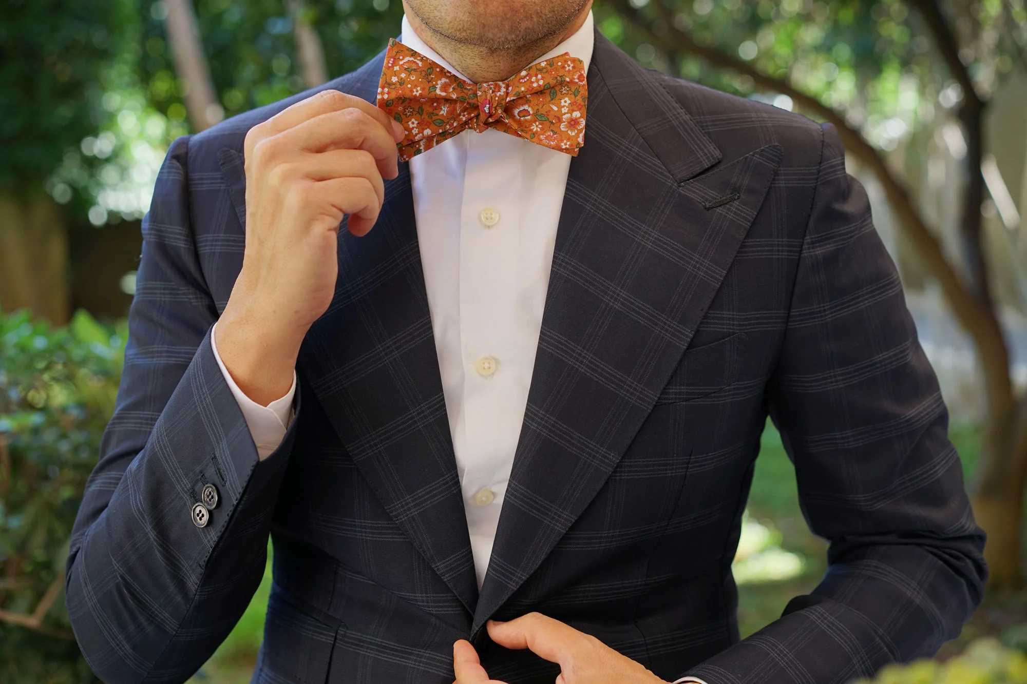Terracotta Orange Floral Self Bow Tie - Image 11