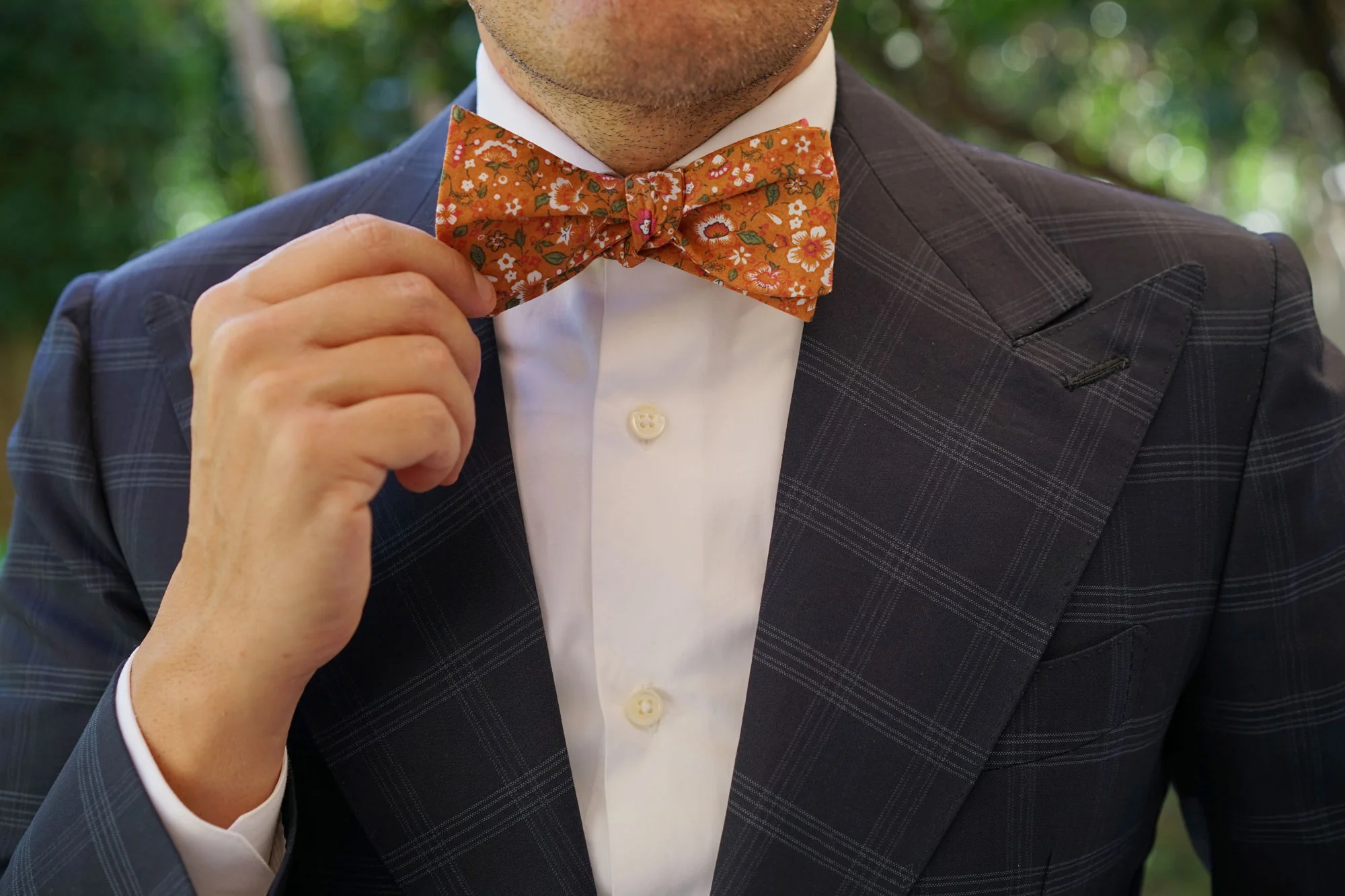 Terracotta Orange Floral Self Bow Tie - Image 12