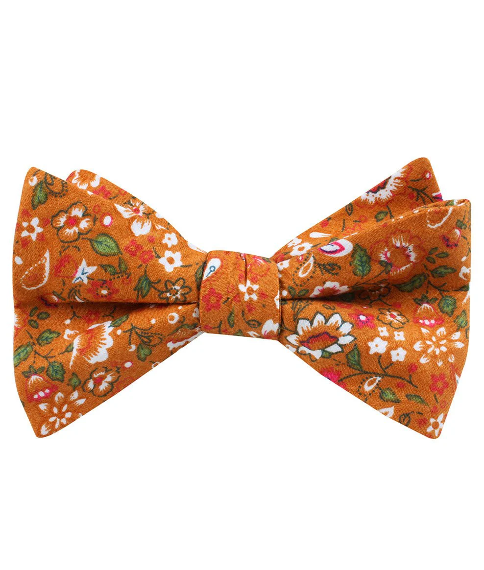 Terracotta Orange Floral Self Bow Tie - Image 2