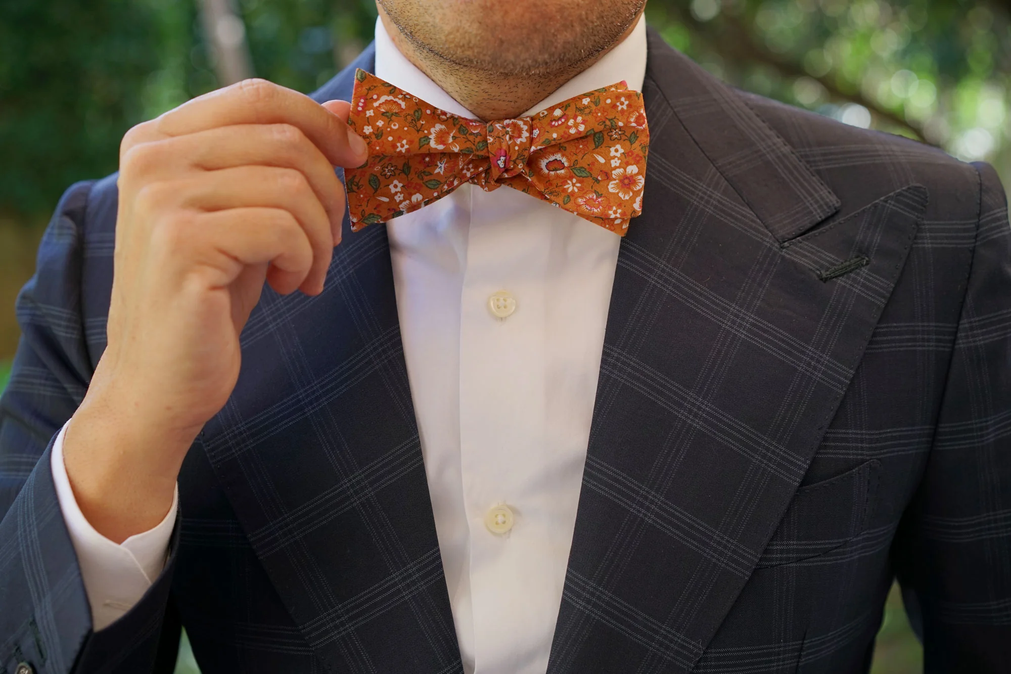 Terracotta Orange Floral Self Bow Tie - Image 7