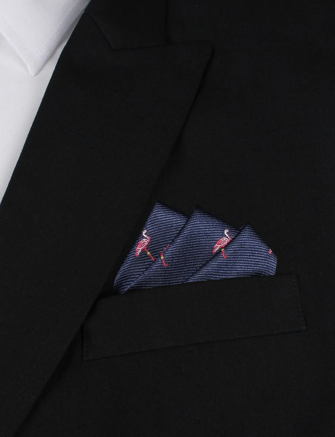 The Navy Blue Pink Flamingo Pocket Square - Image 3