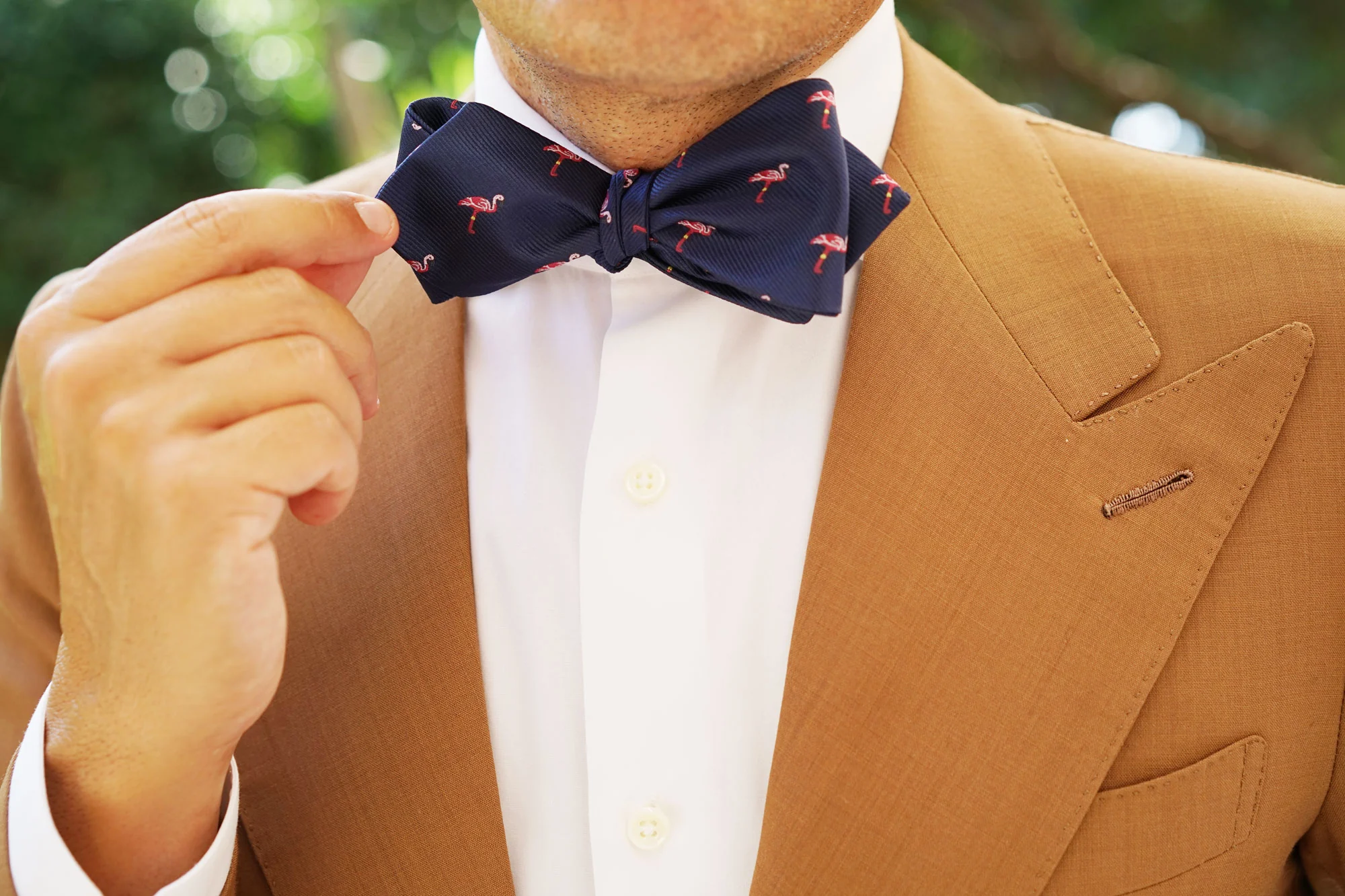 The Navy Blue Pink Flamingo Self Tie Diamond Tip Bow Tie - Image 11