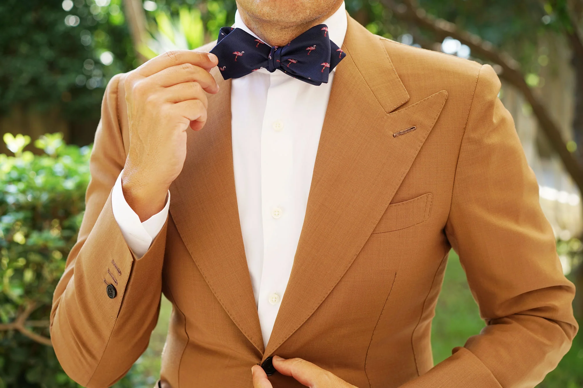 The Navy Blue Pink Flamingo Self Tie Diamond Tip Bow Tie - Image 9