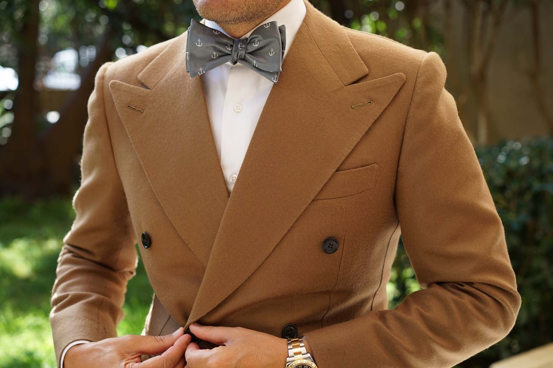 The OTAA Charcoal Grey Anchor Self Tie Bow Tie - Image 5