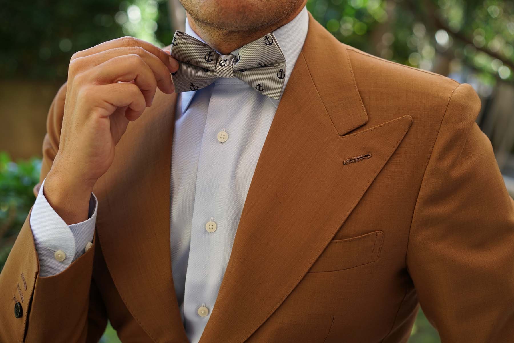 The OTAA Light Grey with Navy Blue Anchors Bow Tie - Image 5