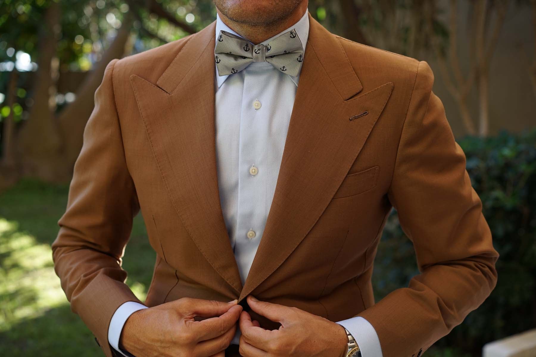 The OTAA Light Grey with Navy Blue Anchors Bow Tie - Image 8