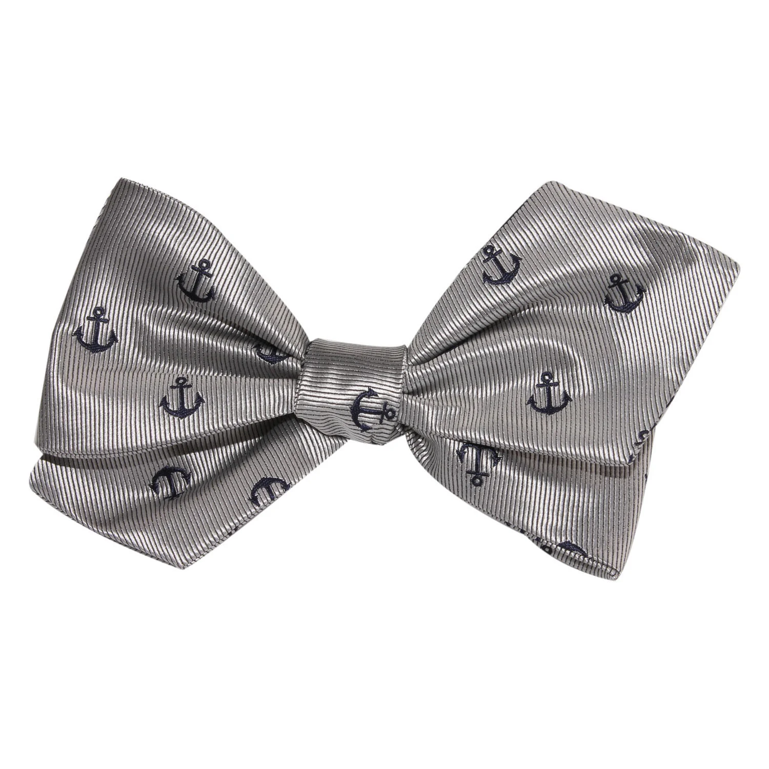 The OTAA Light Grey with Navy Blue Anchors Self Tie Diamond Tip Bow Tie - Image 4