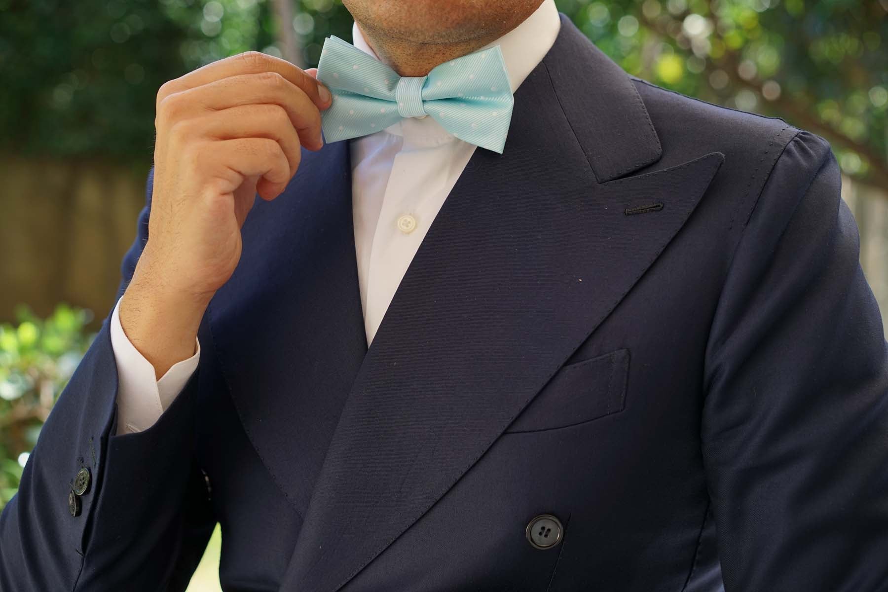 The OTAA Mint Blue with White Polka Dots Bow Tie - Image 5