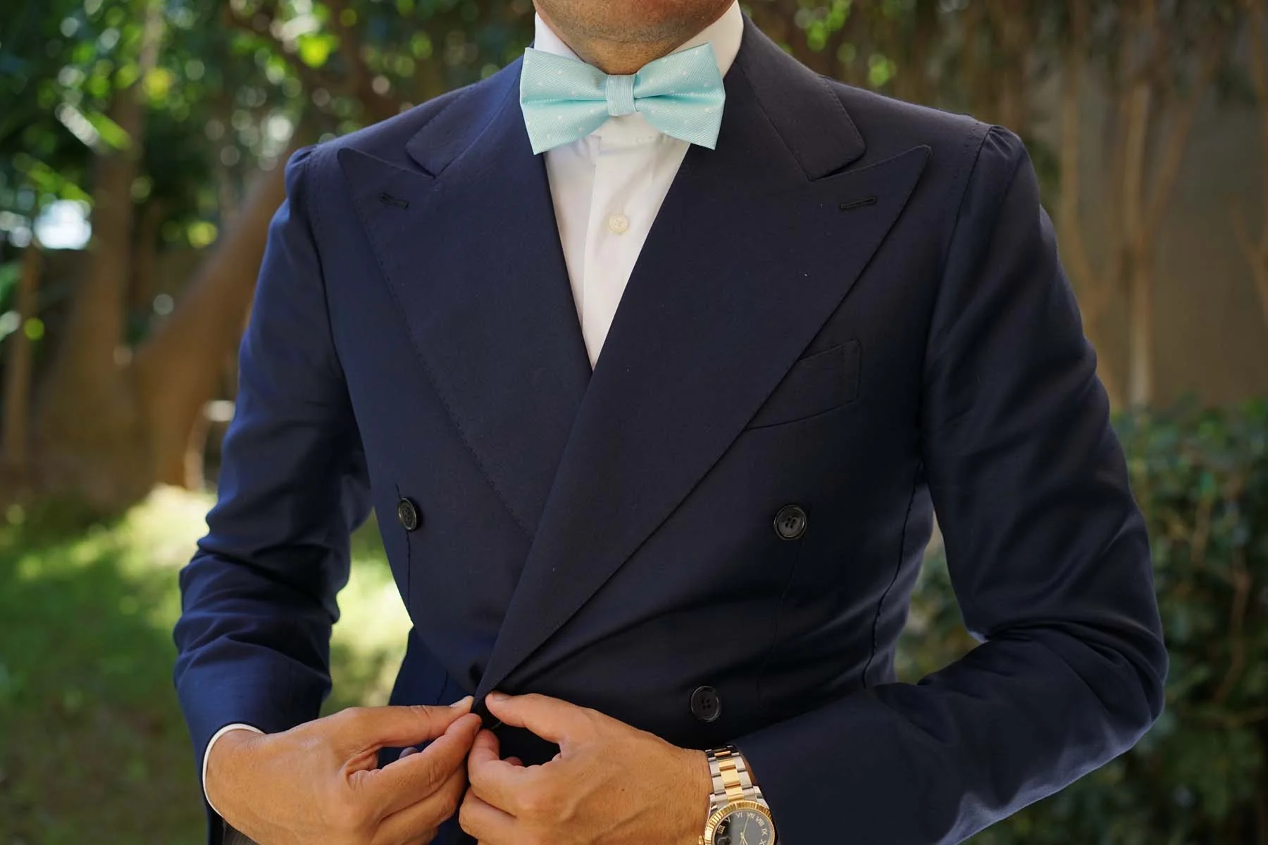 The OTAA Mint Blue with White Polka Dots Bow Tie - Image 6